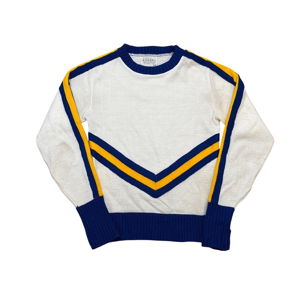 Vtg Kandel Knitting Mills Portland Oregon Sweater Acrylic Cheer blue gold sz 34